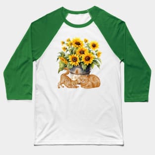 Watercolor sunflowers and orange cats Baseball T-Shirt